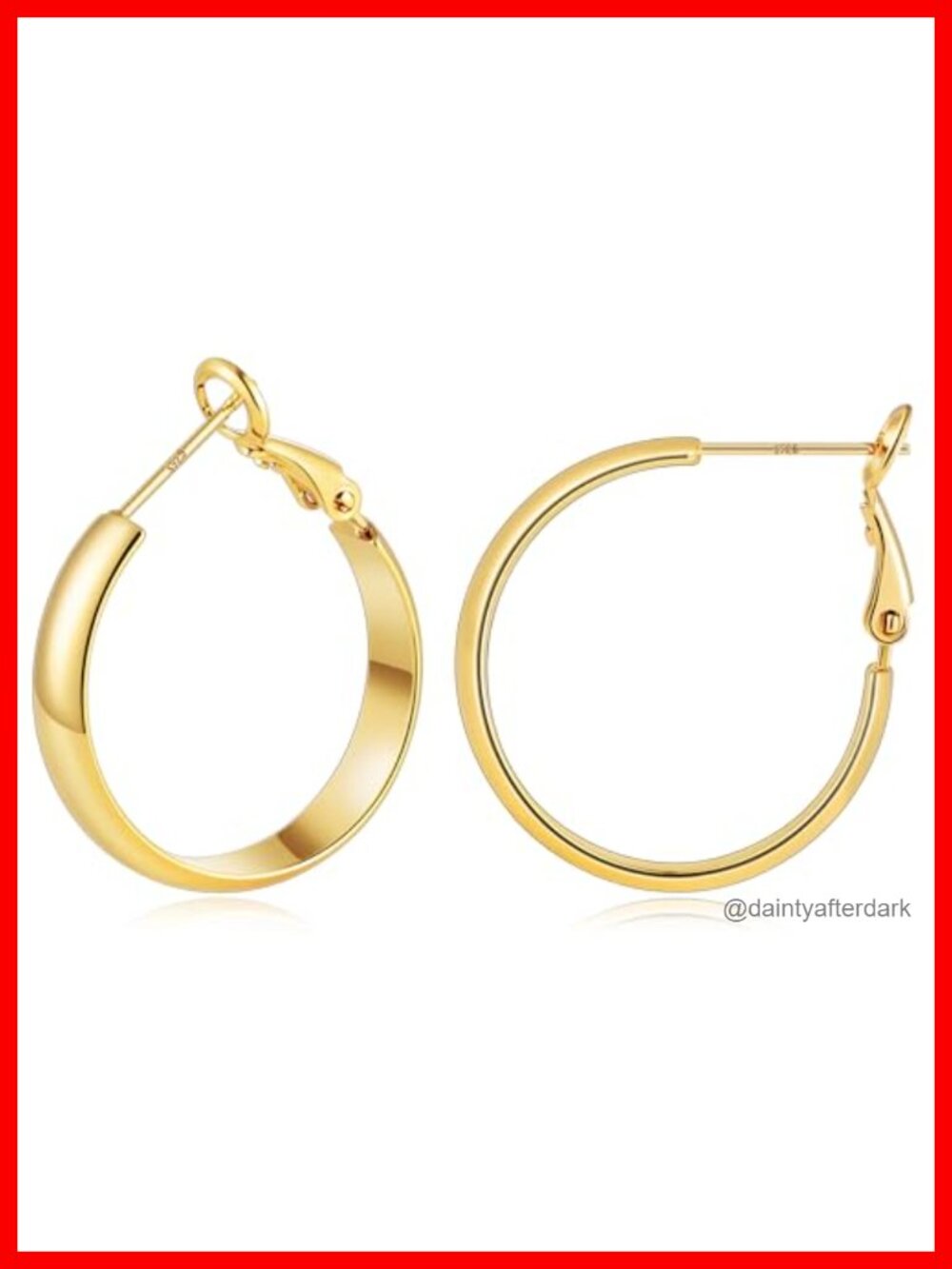 14K Gold Plated Hoop Earrings for Women, 925 Sterling Silver Post, Lightweight